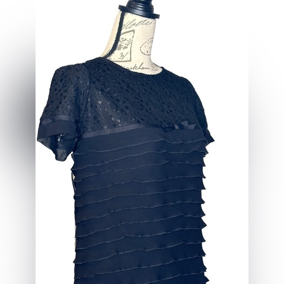 WEILL 100% silk black dress sz 8 lined layered design hidden zipper laced EUC - Picture 2 of 14